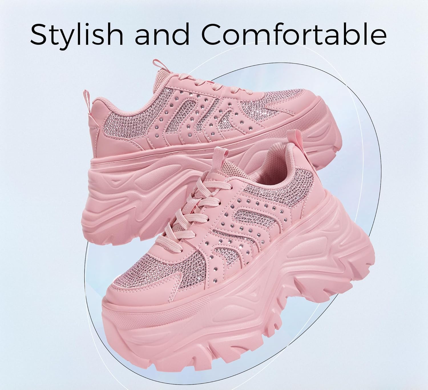 LUCKY STEP Women's Rhinestone Chunky Sneakers Breathable Lace-Up Platform Walking Sneakers Fashion Casual Dad Shoes - Image 5