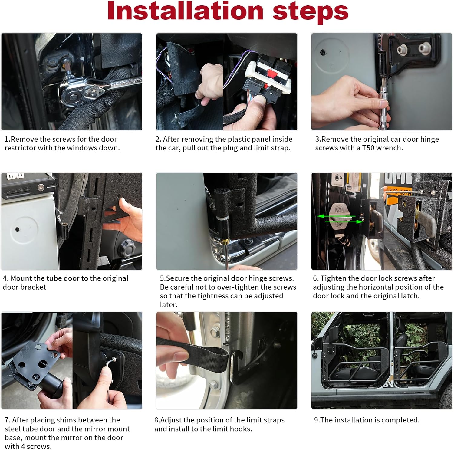 Compatible with Jeep Tube Doors with Rear Side View Mirror,JL JT Half Doors Compatible with Jeep Wrangler 2018-2024 JL&2020-2024 Gladiator JT 4 Door, Safari Tubular Doors Adventure Style
