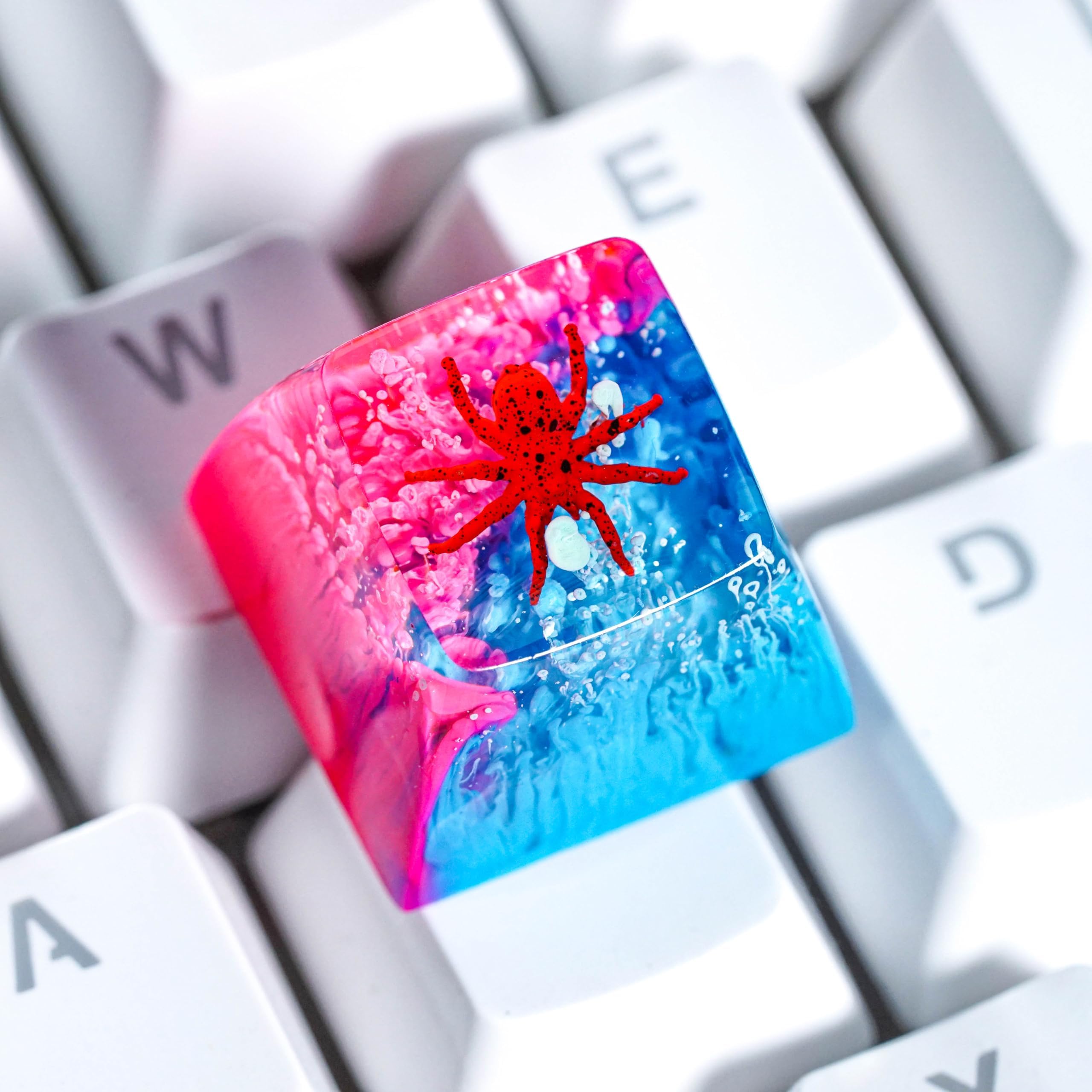 Tarantula Spider Artisan Keycap Pink Blue Forest - 1U ESC, R1 SA Profile Custom Handmade Resin Cherry MX Switch Key Cap Mechanical Keyboard, Cool Tech Gifts for Men, Dad, Father, Gamer, Nature Lover