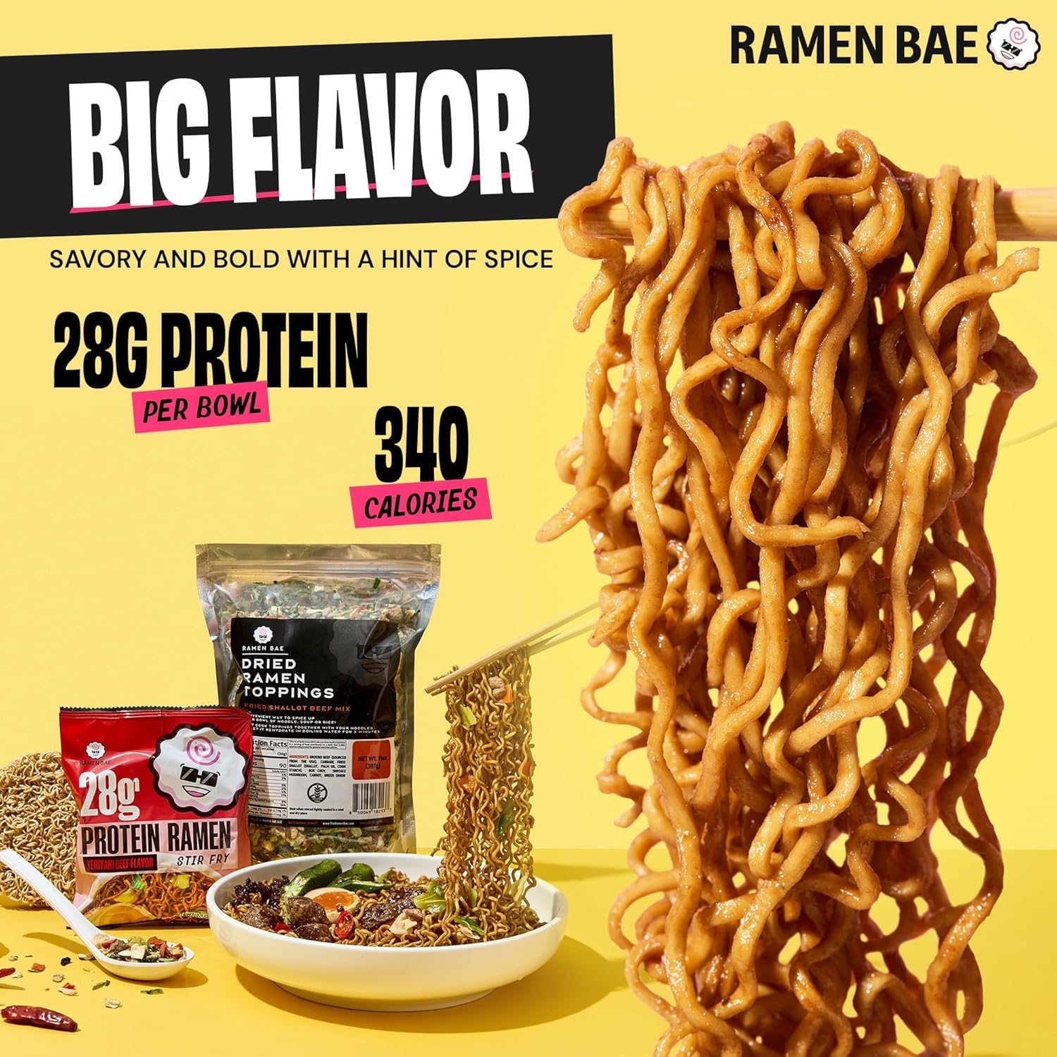 Ramen Bae High Protein Ramen Noodles Stir Fry - Original Flavor 28g Protein - Air Dried Not Fried, Plant Based, Vegan Protein Noodles - Lower Carb & Fat - Savory & Bold with Hint of Spice (Pack of 6)