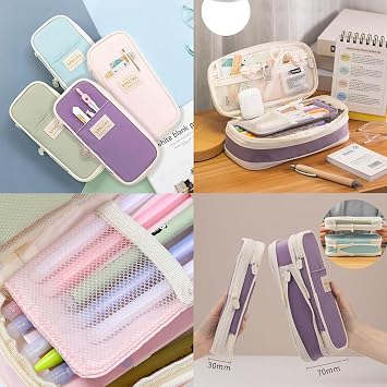 Big Capacity Pen Case, 3 erasers 39 school supplies with pencil case, 12 highlighters, 5 gel pens, 6 pencils, school and office supplies stationery case (Pink)