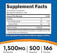 Vista 2 de Nutricost Cáscara de psyllium 1500mg, 500 cápsulas (3 botellas)