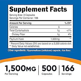 Nutricost Psyllium Husk 1500mg; 500 Capsules (2 Bottles)
