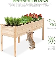 Vista 6 de Best Choice Products - Plantador de jardín elevado de 72x24x30 pulgadas, soporte de macetero de madera para jardín trasero, patio, balcón con panel