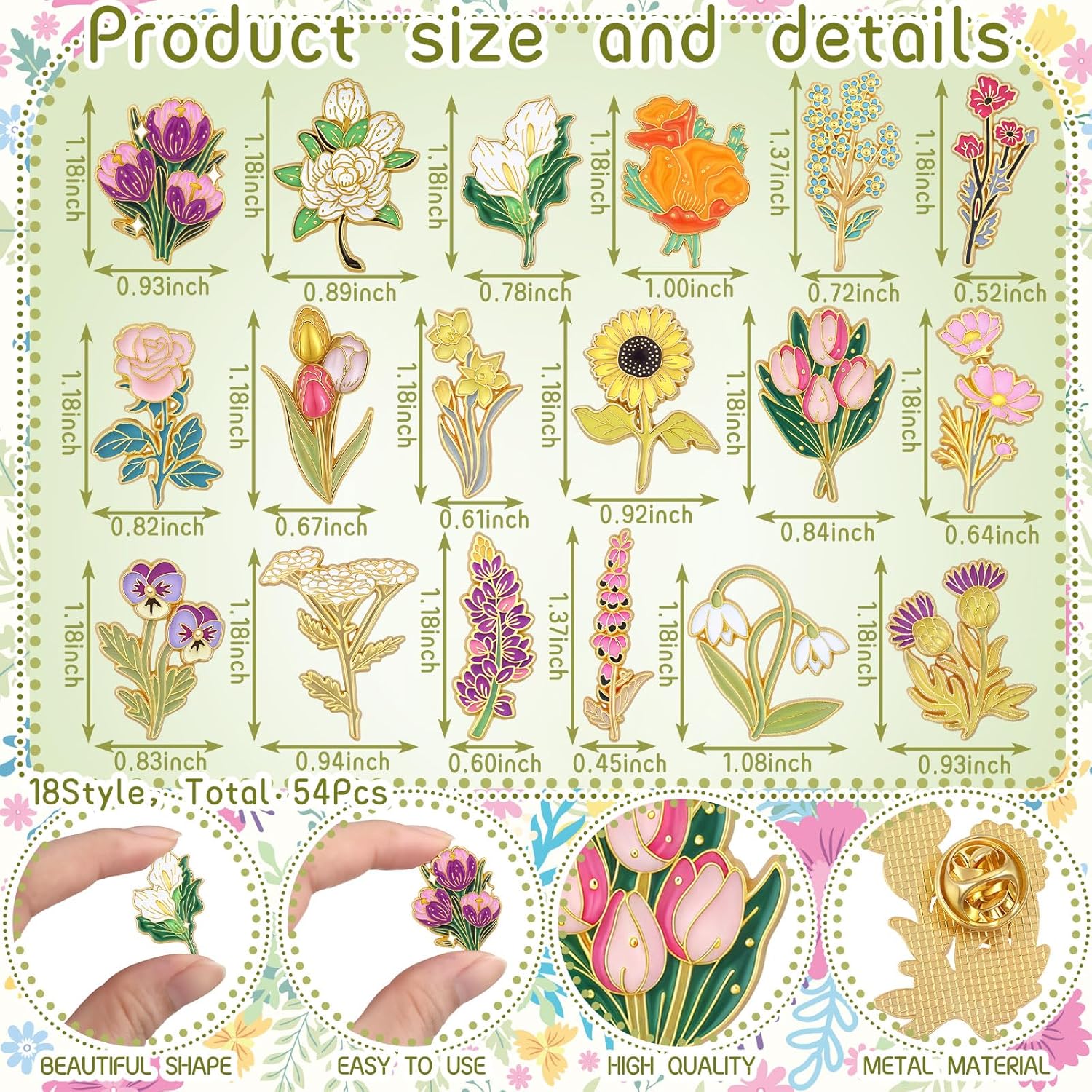 Tondiamo 54 Pieces Enamel Pins Set Wildflower Enamel Pins Daisy Award Pin for Nurses Flower Brooches for Backpacks Bags Hats Clothes Spring Wildflower Birthday Nurse Day Party Favor - Image 2