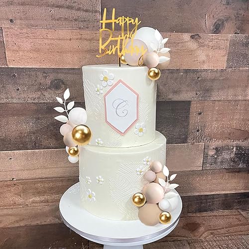 Miniatura 6 de Khaki Balls Cake Topper Boho Grass Cake topper Khaki White Gold Pearl Balls Happy Birthday Cake Decorations for Wedding Birthday Boho Themed