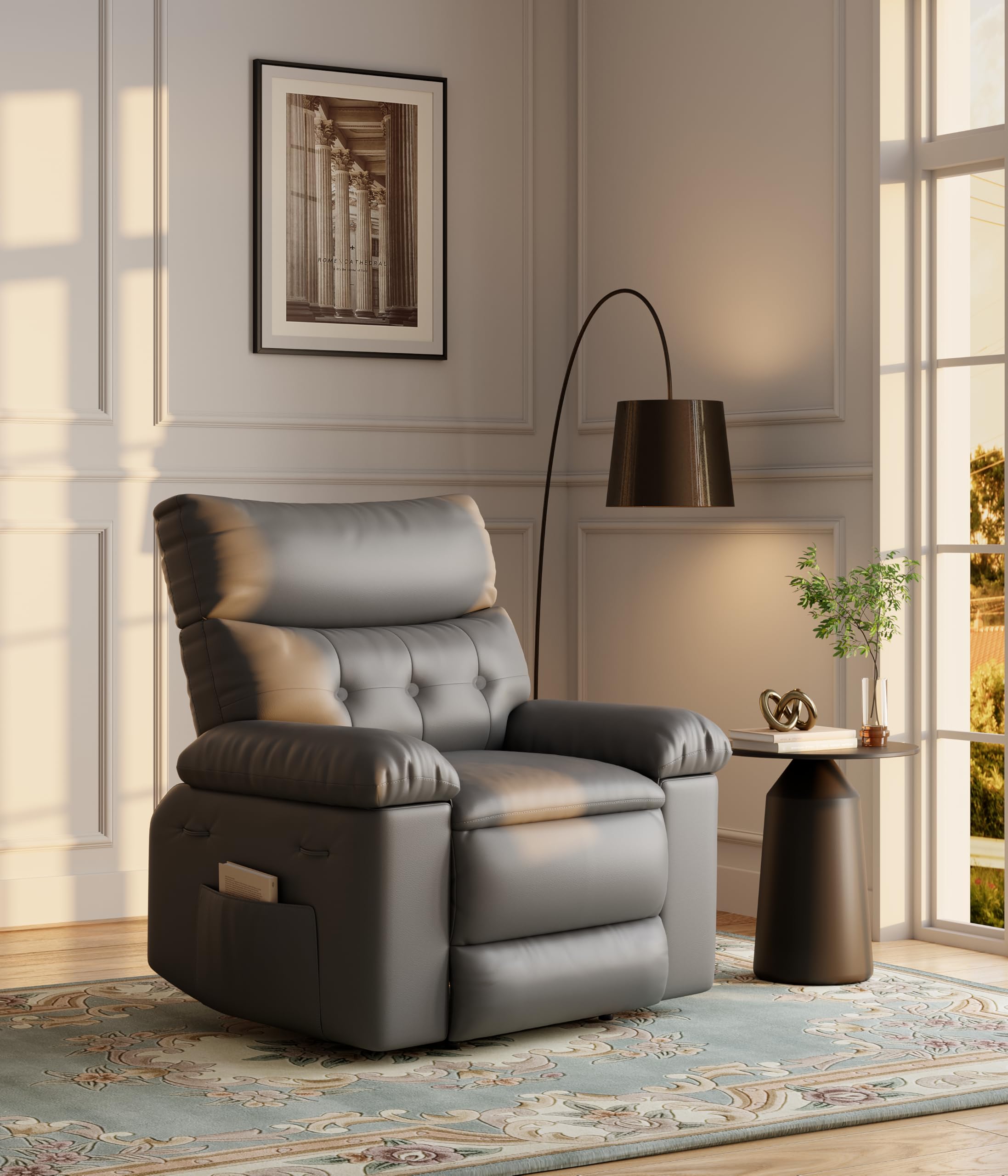 GarveeHome Extra Wide Recliner Chair - PU Leather Oversized Manual Recliner for Adults, Lazy Chair with 1.5X Sponge Comfort Arm and Back for Living Room, Bedroom