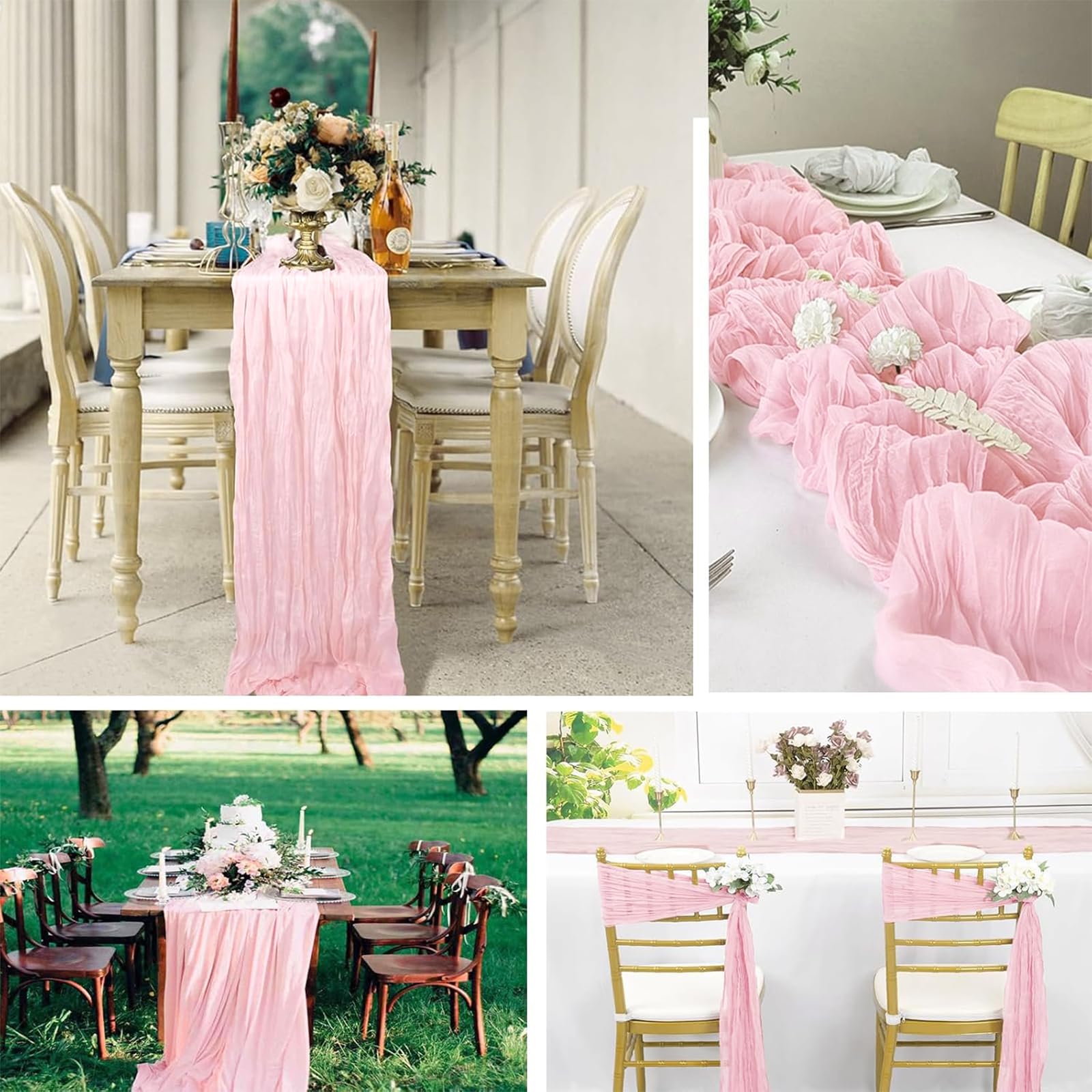 Seihtuch-Tischläufer – 16 Stück, Je 3 M Lang, 50,8 Cm Breit, Altrosa, Aus 100 % Polyester-Gaze – Halbtransparent, Mit Natürlichen Falten – Ideal Für Hochzeiten, Partys & Babypartys
