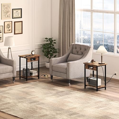 Miniatura 7 de Side Table with Charging Station & USB Port Set of 2, Small End Table Nightstands Bedside Table for Living Room Bedroom Office Bathroom Small Space,