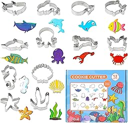 Set da 12 Formine per Biscotti a Forma di Animali Marini, in Acciaio Inox Alimentare, Sagome per Fondant, Pasticceria e Decorazioni, Utensile da Cucina Creativo per Bambini e Baking Familiare