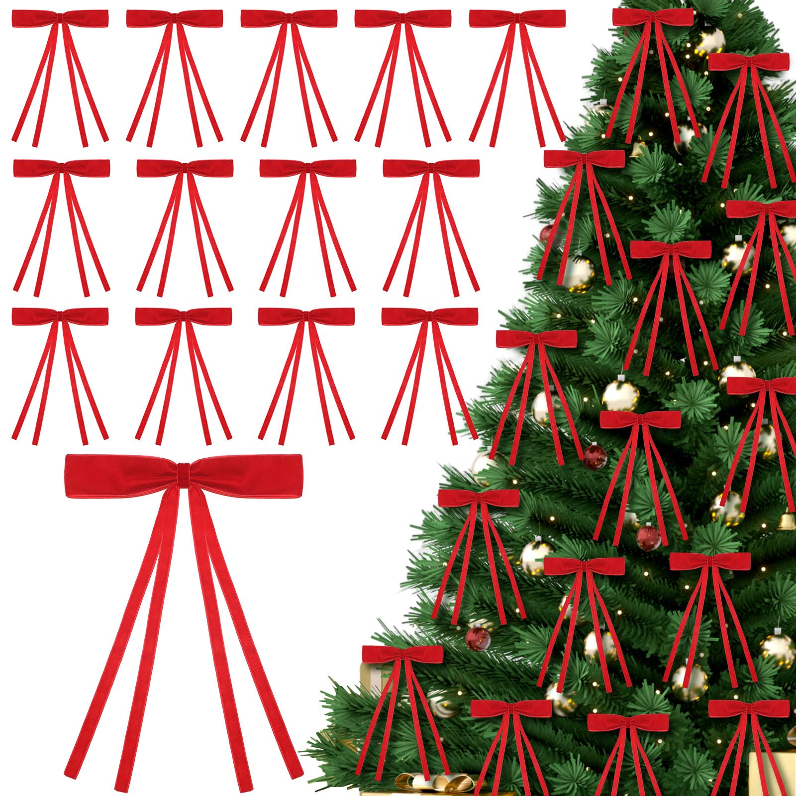 Lazos de Navidad de terciopelo Kasyat con clip para decorar sin nudos ni cables