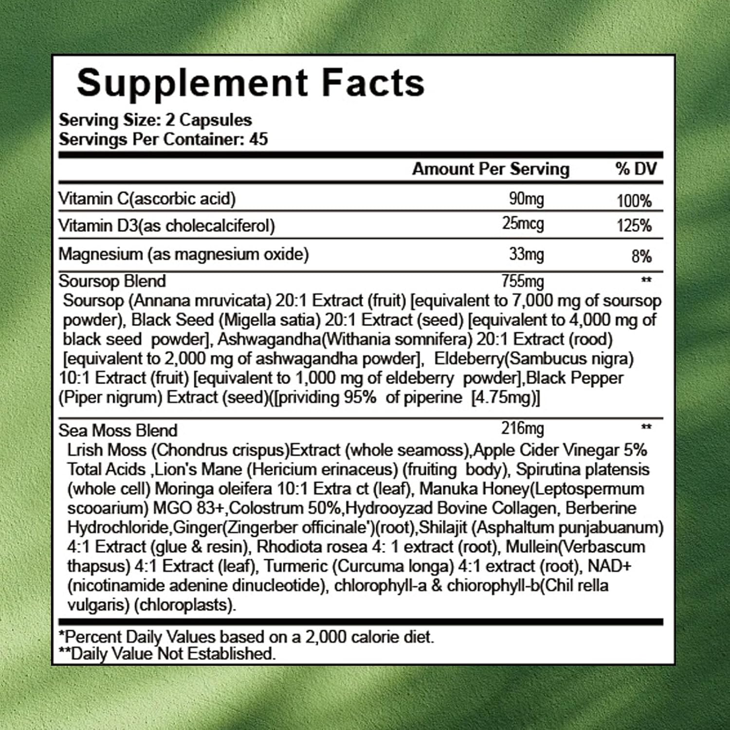 24 in 1 Soursop Supplement – Graviola Capsules with Shilajit, Sea Moss, Lions Mane,Turmeric, Ashwagandha, Ginger & Manuka Honey and More – Immune, Gut & Stress Support – Non-GMO, 90 Capsules - Image 2