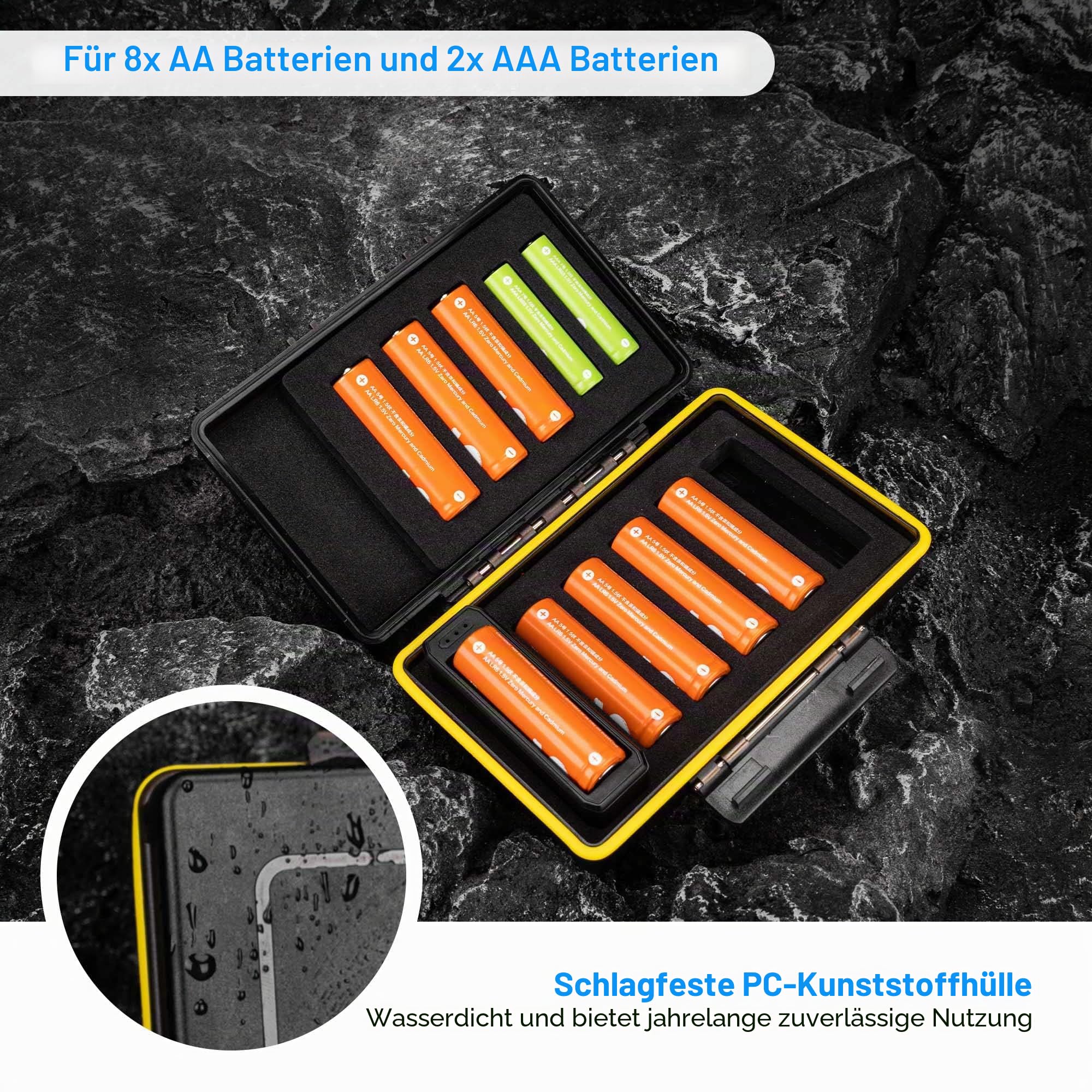 JJC Batterie-Organizer für AAA-AA-Batterien, tragbar, wasserdicht, für 10 AAA-Batterien