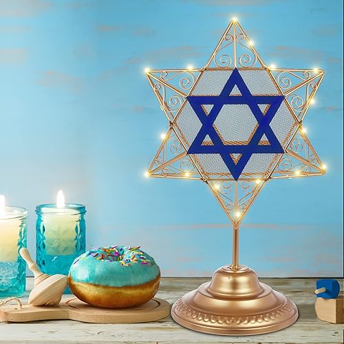 Miniatura 12 de Alpine Corporation Decoración de mesa de Hanukkah Star of David, decoración navideña