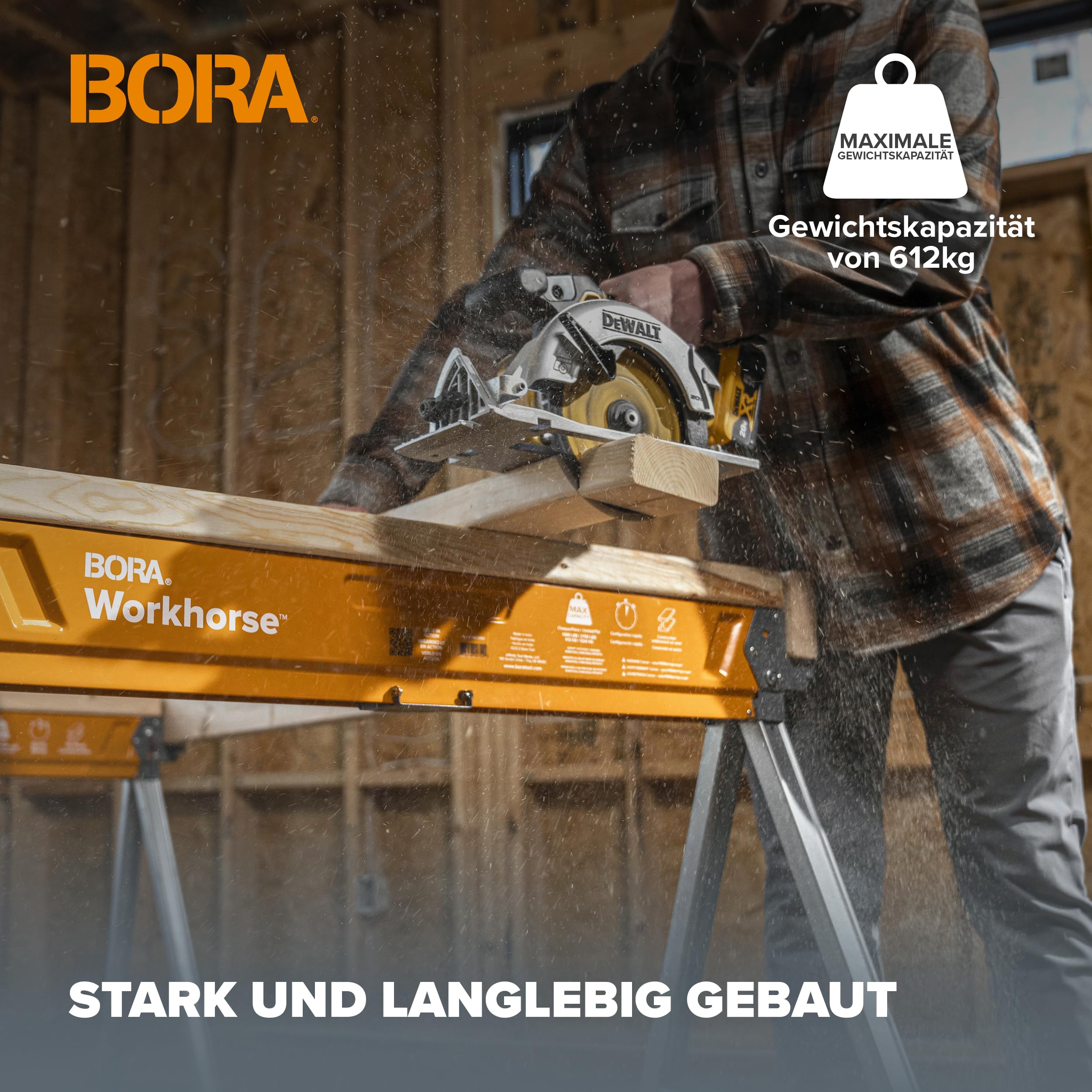 Bora Arbeitsböcke klappbar mit Stahlrahmen, 1225 kg Tragfähigkeit – Arbeitsbock 2er Set, höhenverstellbar, Sägebock klappbar, 2x4 Halterung – PM-3350T