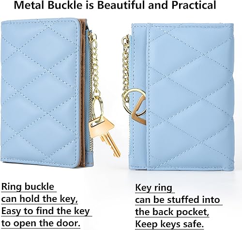 Miniatura 3 de VODIU Monedero corto de cuero para mujer, tamaño mediano, con hoja plegable, tarjetero, monedero pequeño, hebilla y cierre de embrague Short,