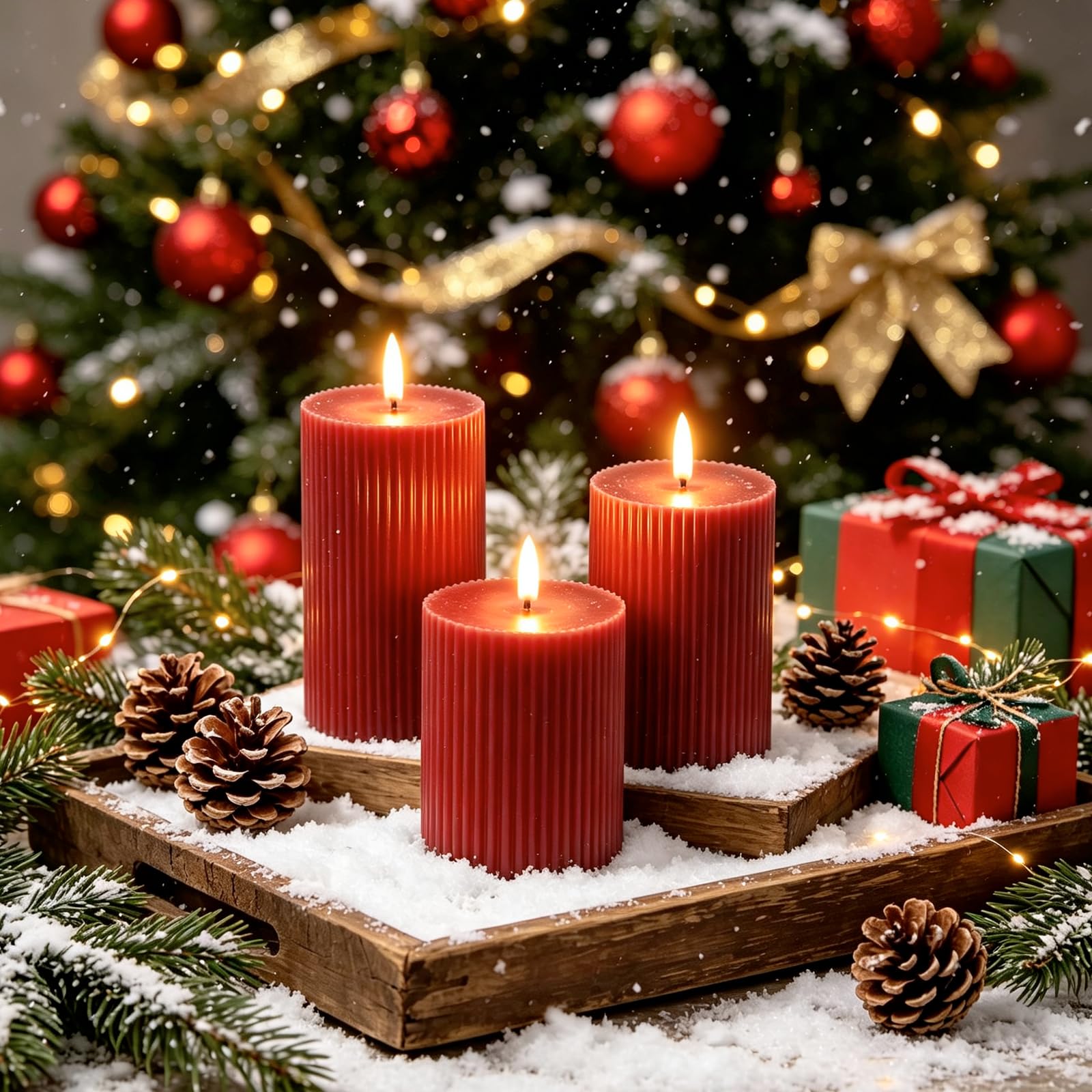 Set di 3 Candele LED, Candele Flickering Flameless, LED tea lights Tremolante con Telecomando e Funzione Timer, Finte a Batteria Stoppino di Candela 3D per Festa/Matrimonio/Hotel (Rosso)