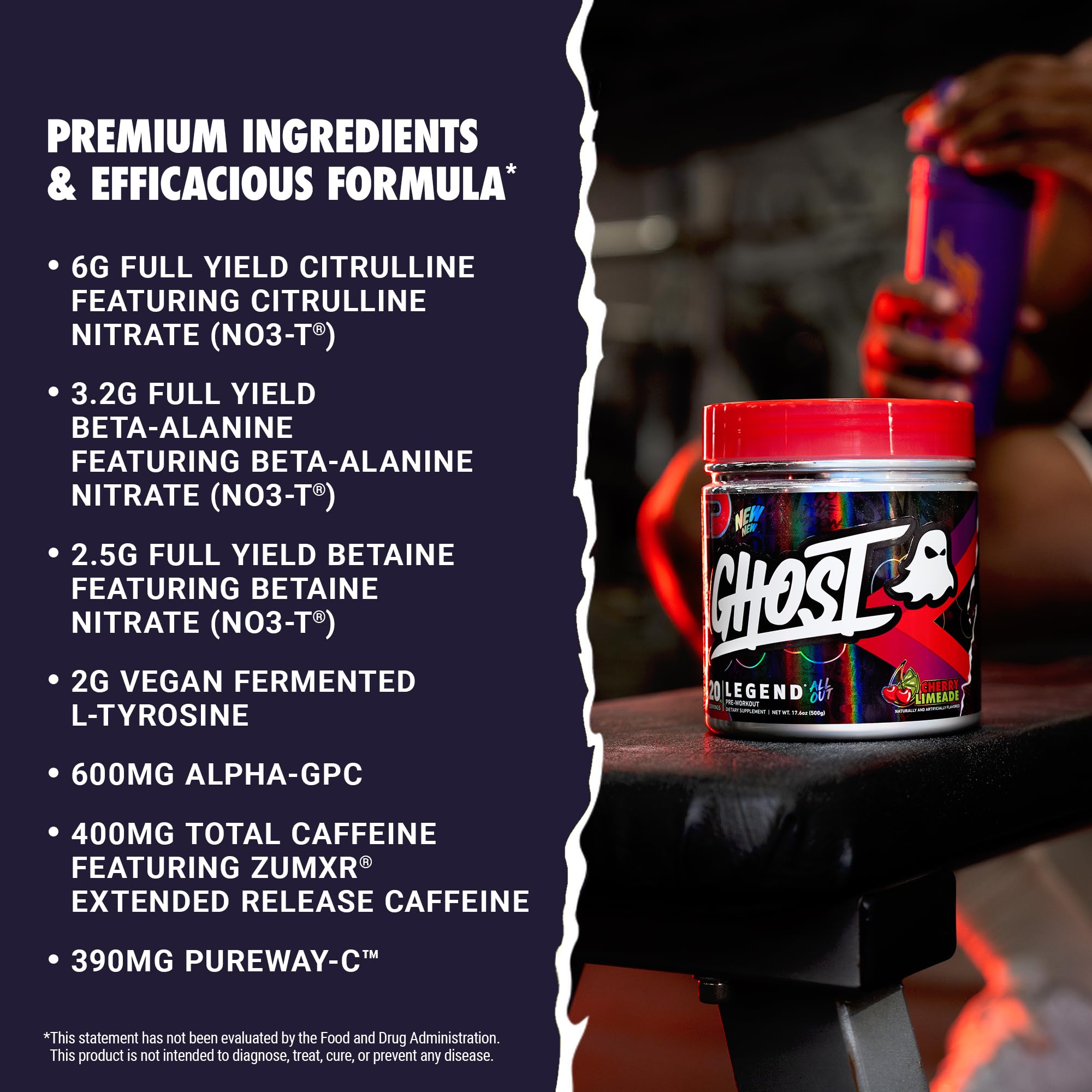 GHOST Legend All Out Pre-Workout Powder, Cherry Limeade, 20 Servings — Amazon image 3