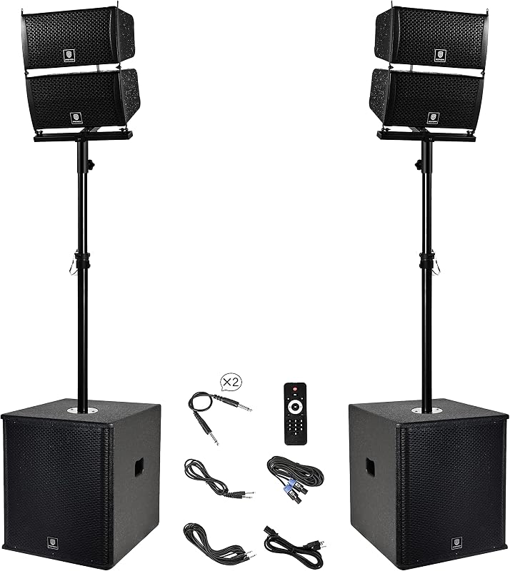 Club 6000 Juego combinado de sistema de parlantes PA estéreo P.M.P.O de 15 pulgadas y 6000 W, 4 parlantes de matriz lineal, 2 subwoofers de 15 pulgadas con Bluetooth/lectura USB/tarjeta SD/control remoto, para fiestas, DJ, bodas y reuniones