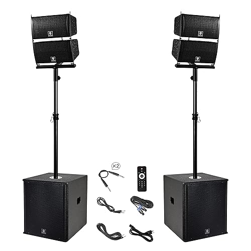 PRORECK Club 6000 15-inch 6000W P.M.P.O Stereo PA Speaker System Combo Set 4 Line Array Speakers, 2 15-inch Subwoofers with Bluetooth/USB Read/SD Card/Remote Control, for Party DJ Wedding Meeting