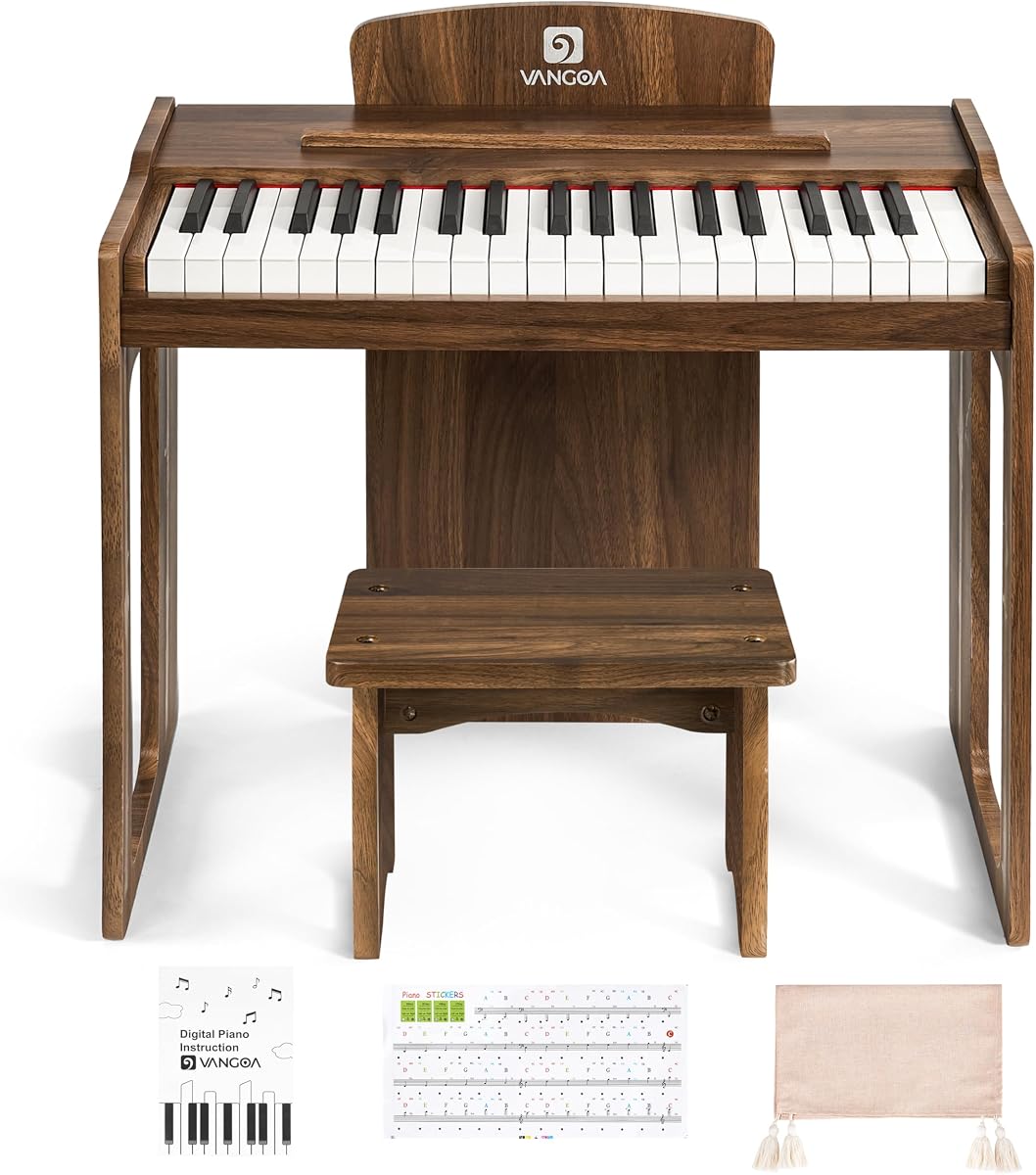 Teclado de piano para niños, piano digital de 37 teclas para niños, juguete de instrumento educativo musical, piano de madera para niñas y niños, marrón oscuro