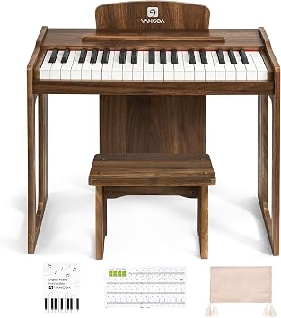 Vangoa Kids Piano Keyboard, 37 Keys Digital Piano for Kids, Music Educational Instrument Toy, Wood Piano for Girls and Boys, Dark Brown