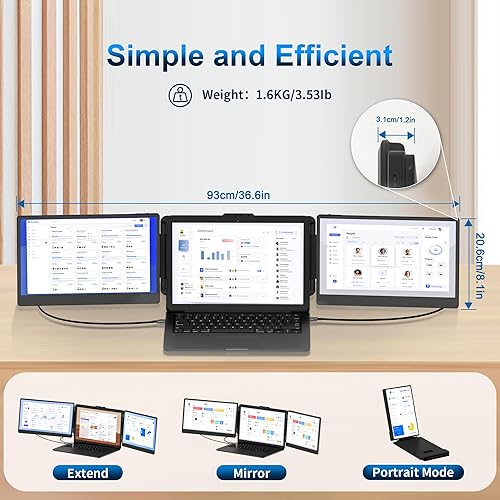 Miniatura 3 de Extensor de pantalla para laptop, pantalla de monitor dualtriple ultrafina FHD 1080P IPS de 14 pulgadas, monitor portátil HDMIUSB-C Plug-Play para