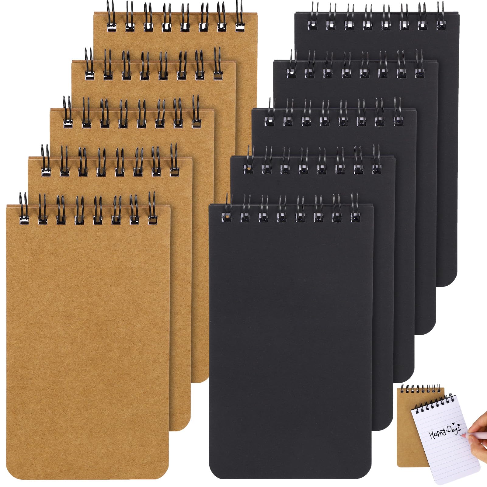 Candcamp 10 Pack Pocket Notebook, Mini Notebook A7 Notebooks Small Pocket Size Ruled Notepad Spiral Notebooks with Black/Kraft Covers for Office School
