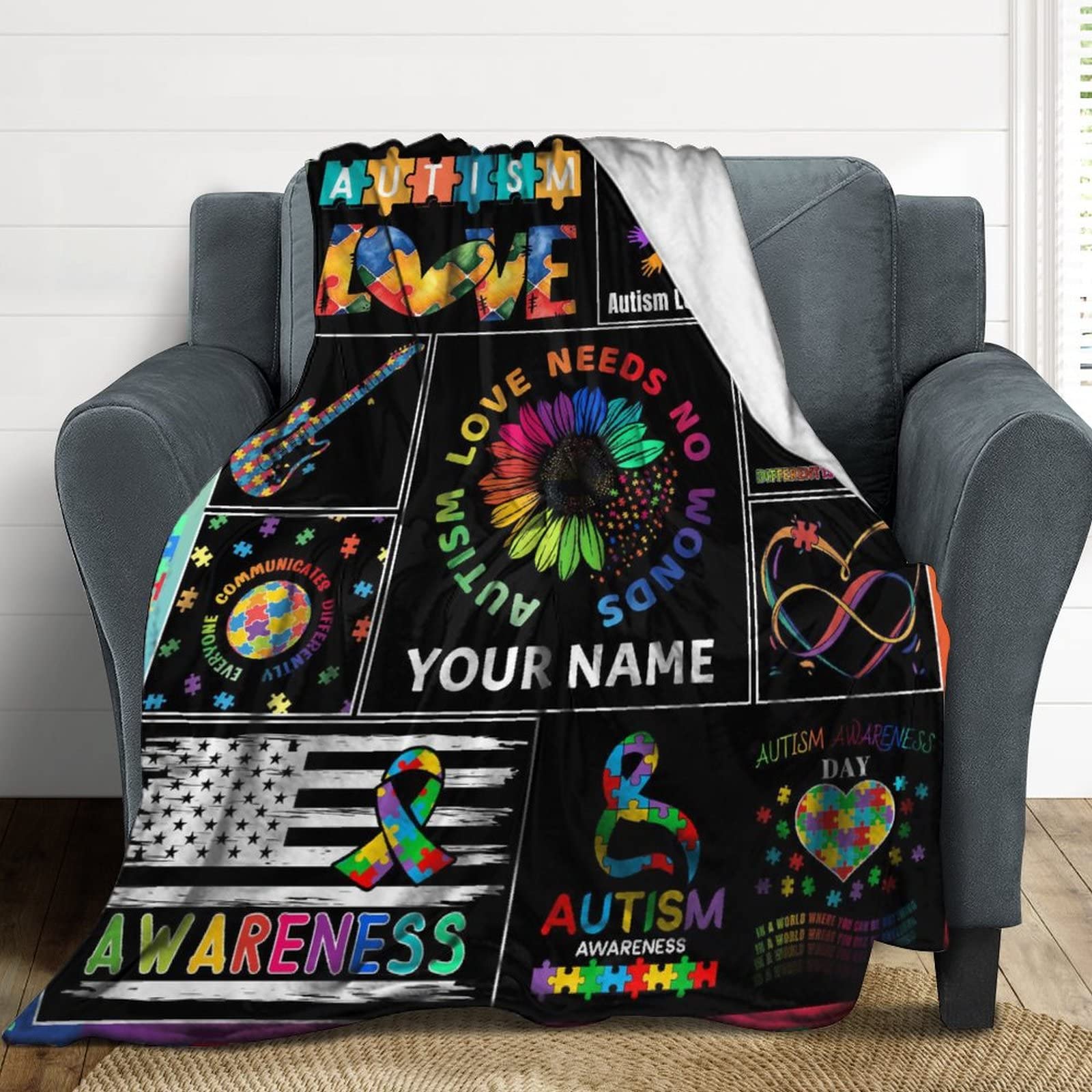 Autism Awareness Throw Blanket - Plush Flannel, 50x40 Inches, Cozy Gift For Kids & Adults, Multi-Use