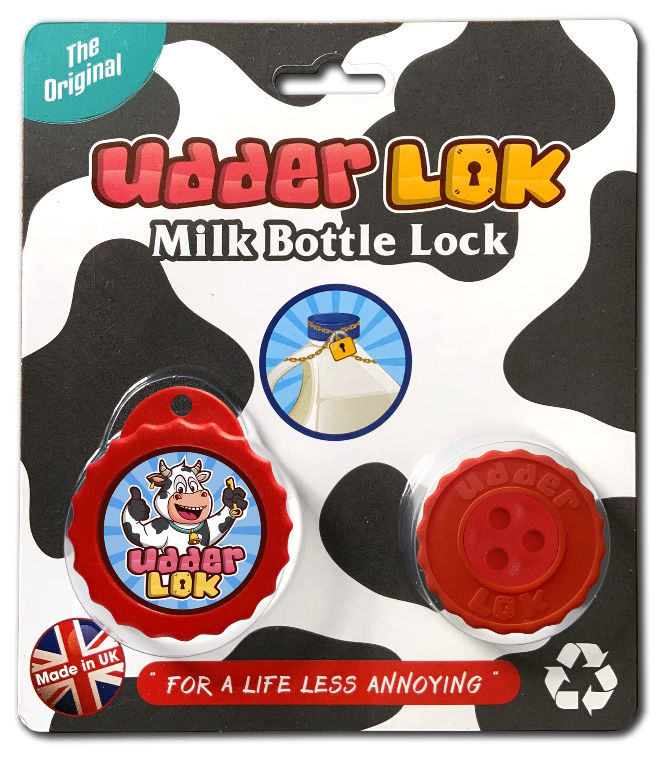 UdderLok - The Original Milk Bottle Lock - Red Circles - Stop People Pinching Your Milk!