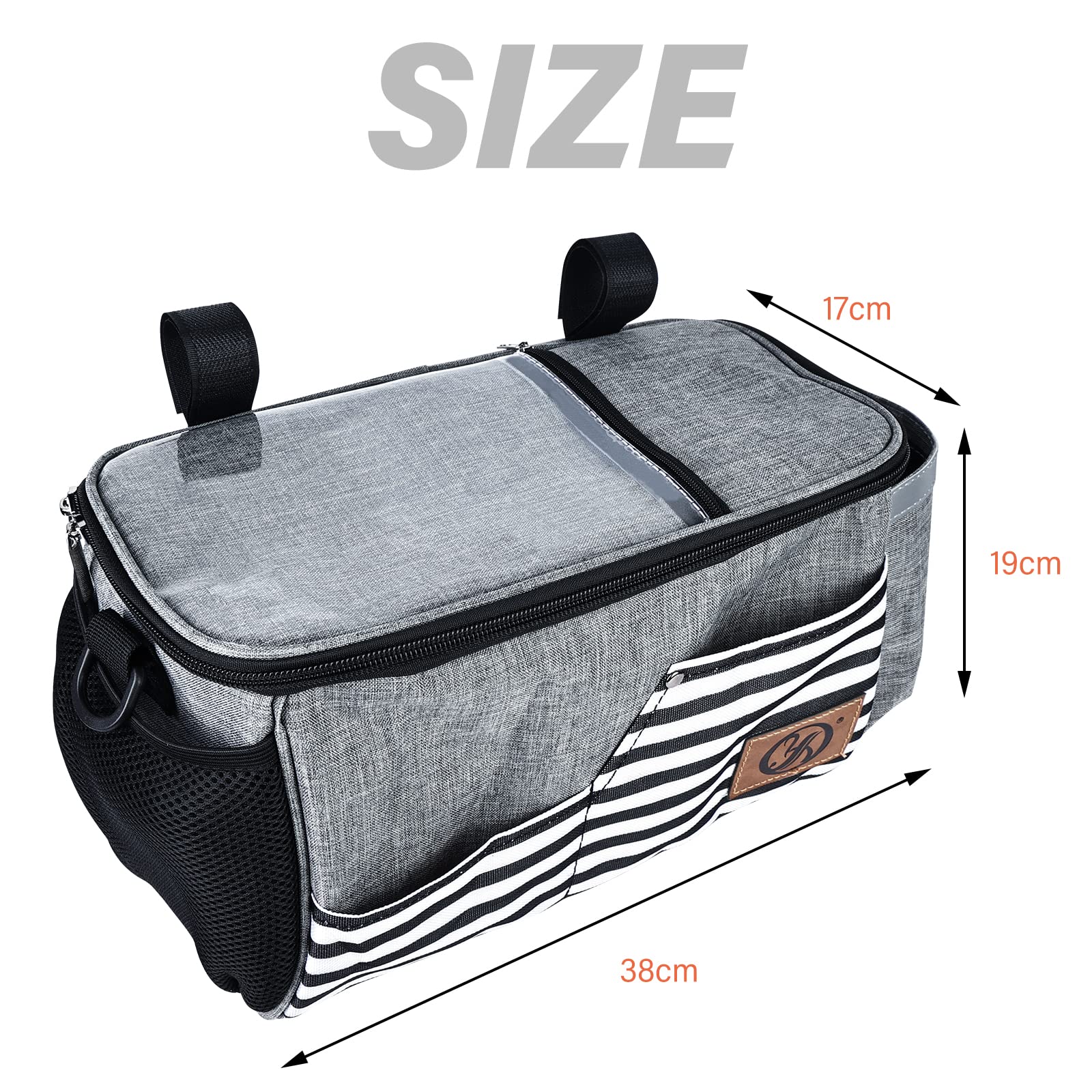 Borsa Per Passeggino Custodia Per Passeggino Grande Capacità Organizer Passeggini Multifunzionale, Neonato Accessori Bambinio Con Tracolla, Impermeabile Per Adatto a Tutti i Modelli di Buggy (Grigio)
