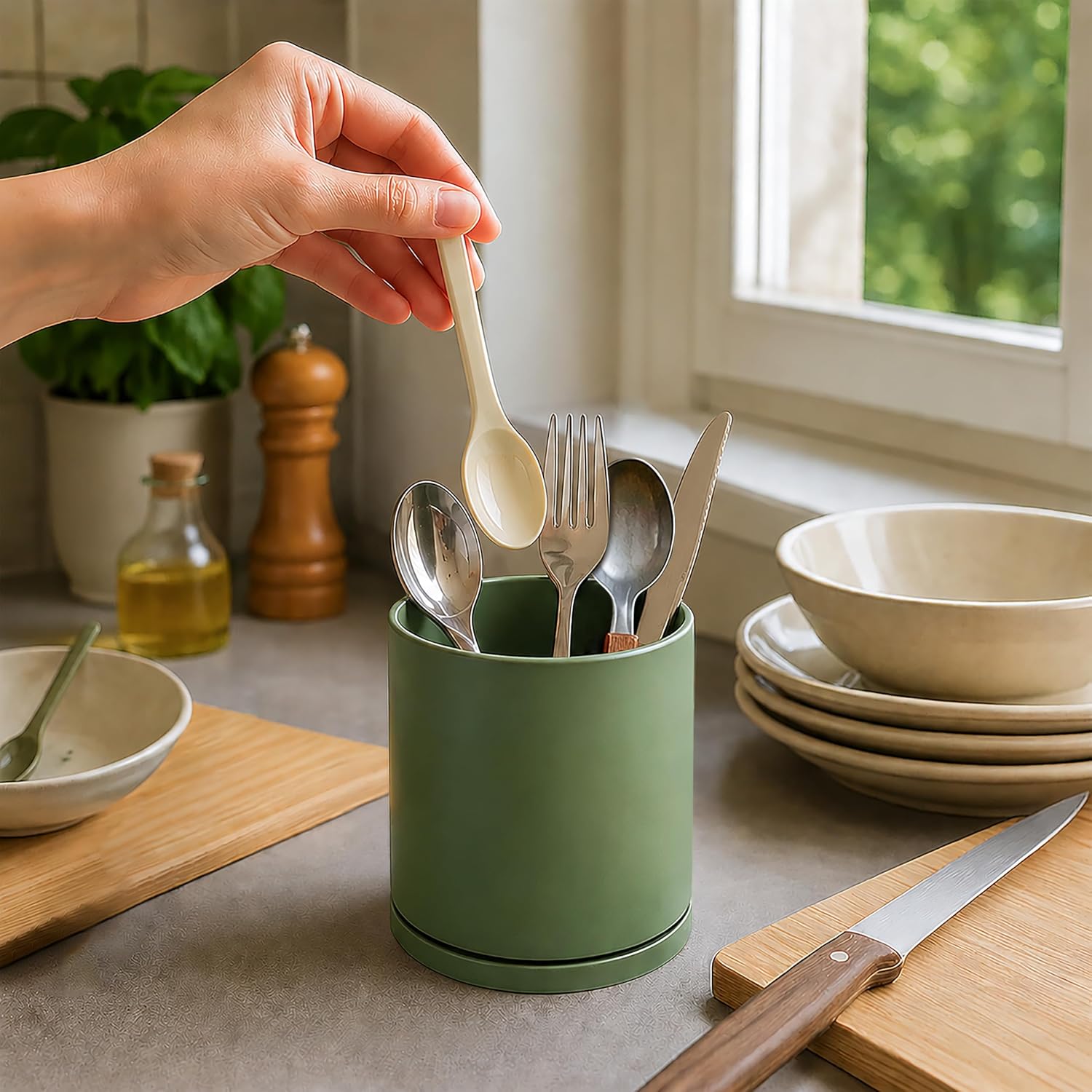 D'vine Dev 360° Rotating Kitchen Utensil Holder, 5 in, Olive, 72-X-C-1 image 5