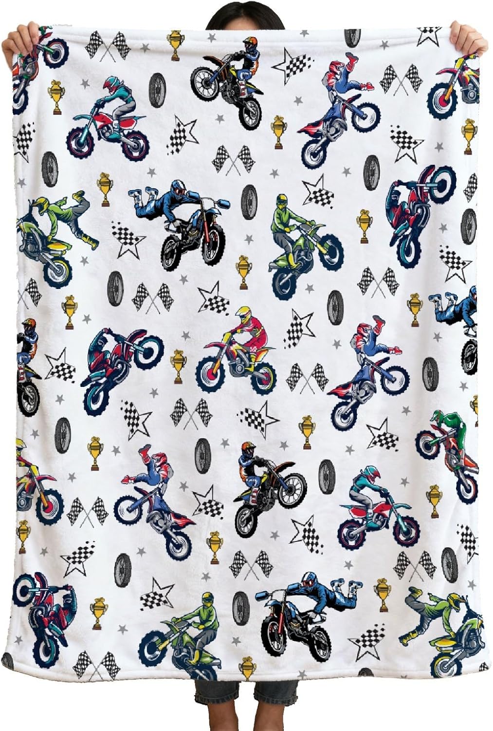 Dirt Bike Throw Blankets,Dirt Bike Gifts for Boys Men,Soft Cozy Flannel Throws for Kids,Lightweight Quilts for Bedroom Sofa,50"x60"
