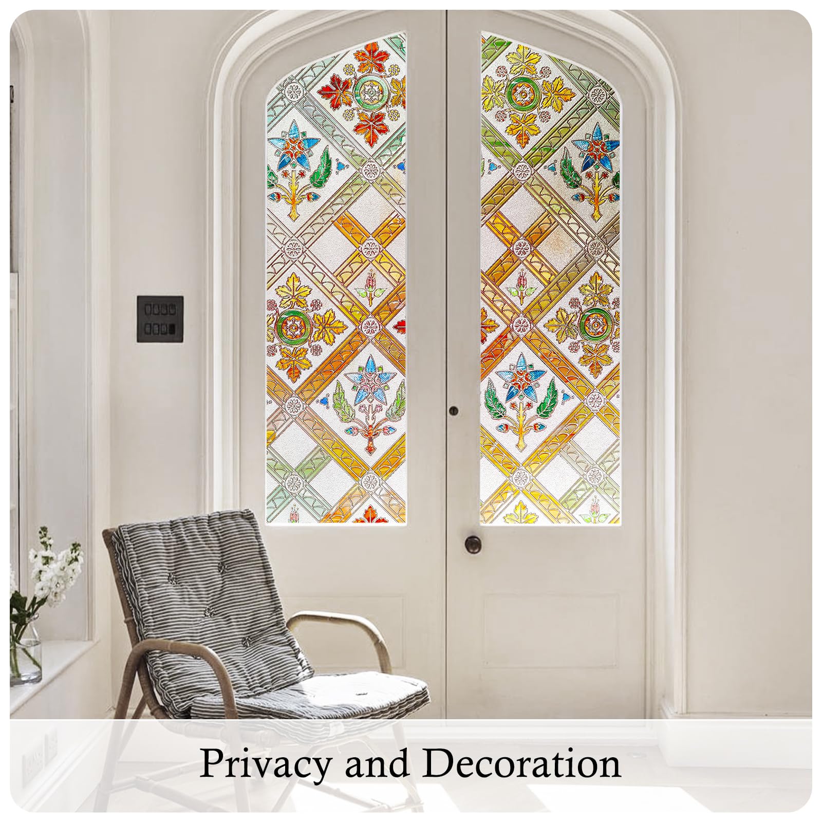 Coavas Film décoratif pour fenêtre de maison, salle de bain et porte d'entrée, motif floral 3D, blocage des UV, contrôle de la chaleur, non adhésif, réutilisable, jaune, 60 x 90 cm