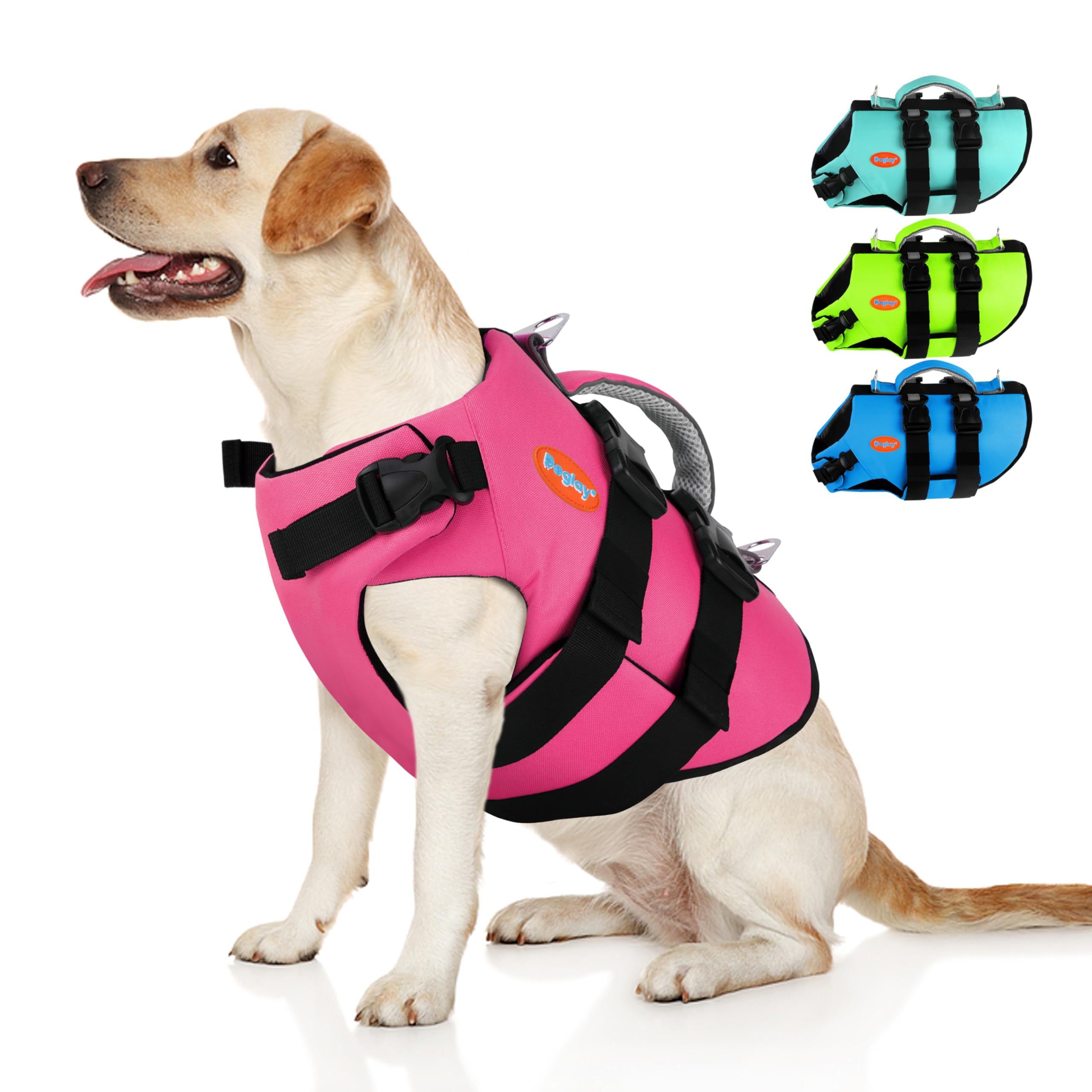 Doglay Dog Life Jacket Neoprene, High Buoyancy Dog Harness Life Vest for Swimming and Boating, Adjustable Swim Vest with Rescue Handle for Small