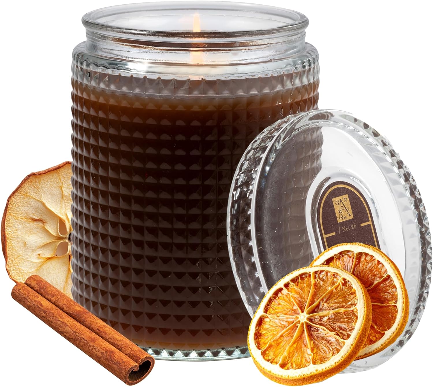 Aromatique Cinnamon Cider Textured Glass Candle with Lid – Fall Scented Candle with Apple, Cinnamon & Citrus – Hand Poured, Long Burn – Cruelty-Free, USA Made – 15 oz