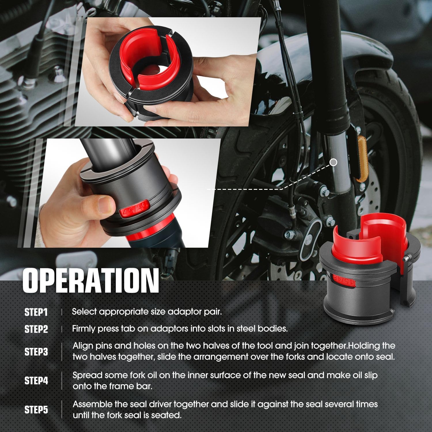 DNA MOTORING 14pcs Motorcycle Fork Seal Driver Set, Universal Fork Seal Driver Tool Kit on 35mm - 50mm, 35mm 36mm 40mm 41mm 42mm 43mm 45mm 46mm 47mm 48mm 49mm 50mm, TOOLS-00772