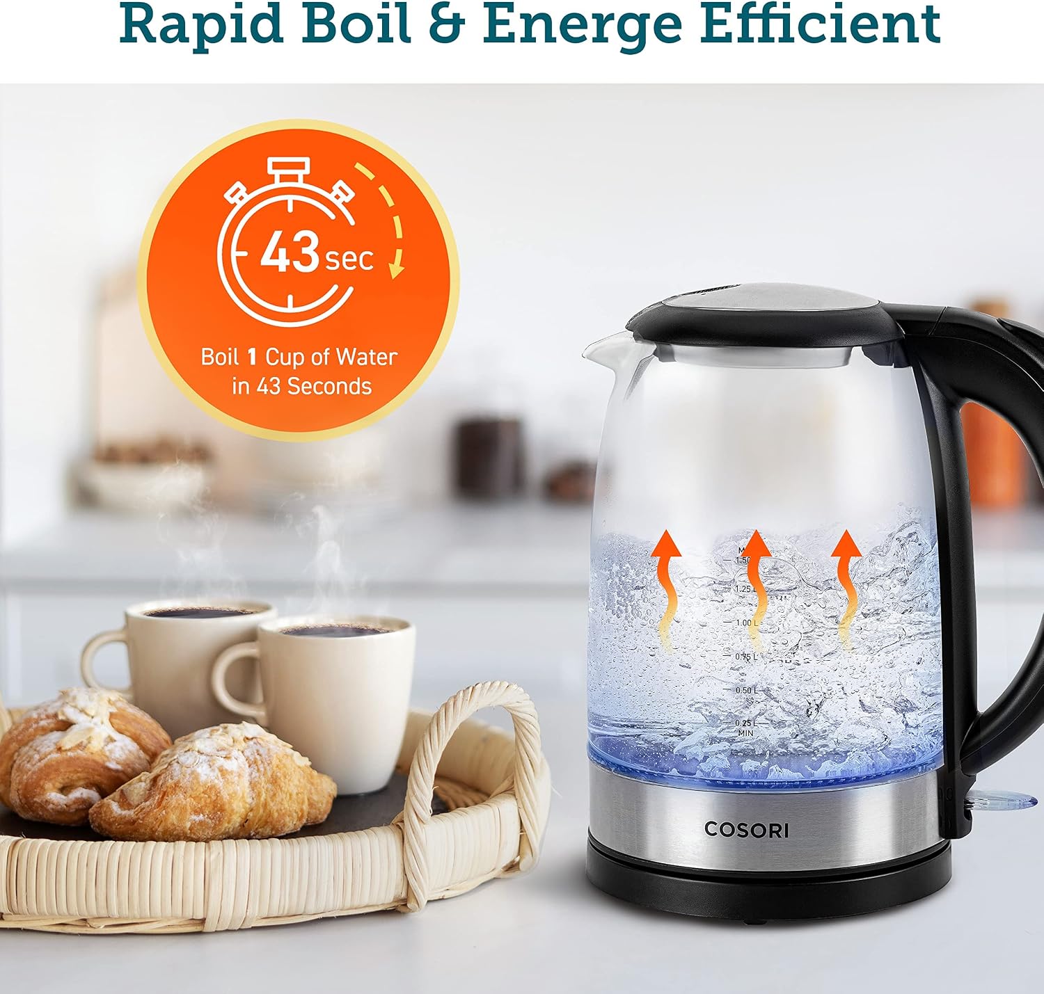 Glass Kettle, 3000W Fast Boil 1.5 litres (GK151-CO) thumbnail 6