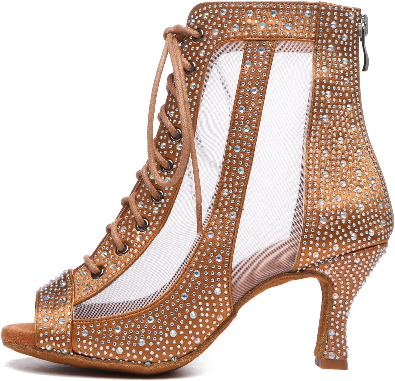 Hanfike Dancing Boots for Women Summer Wedding Evening Ankle Sandals Shoes L551 Bronze 3" Heel US 5.5