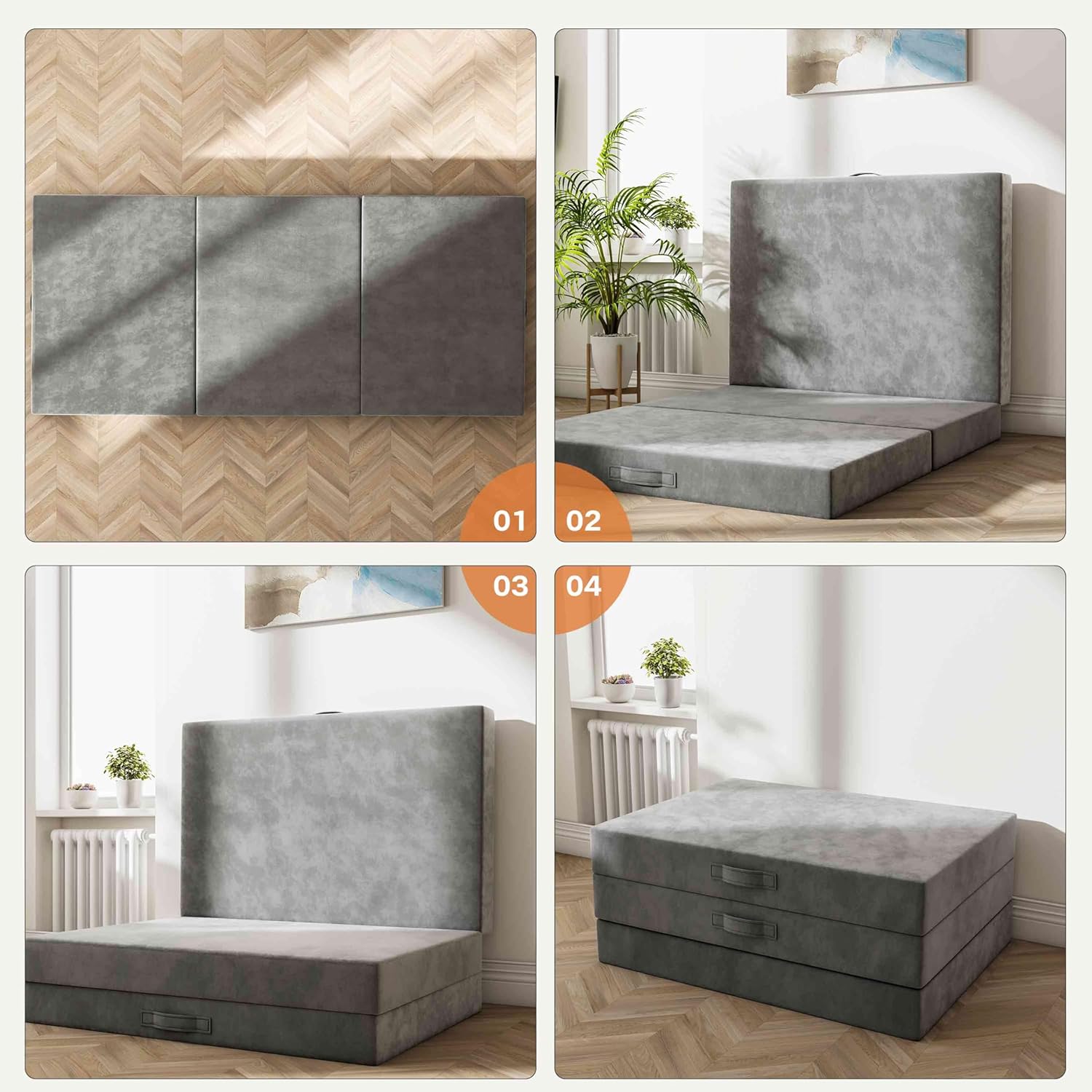 Tri-Fold Memory Foam Mattress, Folding Mattress with Washable Cover, Reversible Design, Portable Floor Bed for Guests & Travel