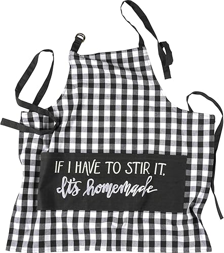 Primitives by Kathy Divertido delantal de cocina ajustable con 3 bolsillos centrales para cocinar y hornear, If I Have to Stir It It's Homemade,