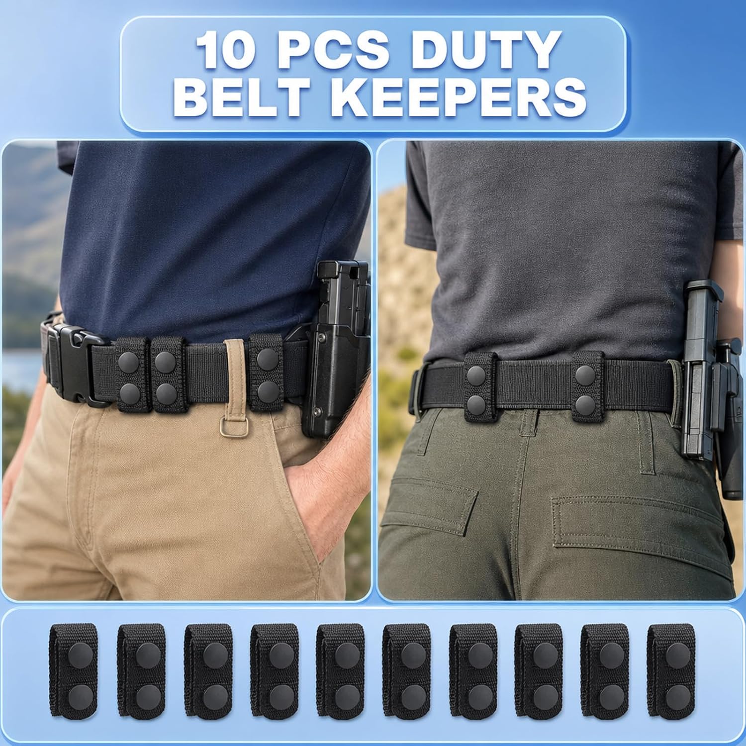 Duty Belt Accessories, Gear Keeper for Law Enforcement and Security Personnel, Professional Duty Belt Keepers Set of Ten, 5 by 2.5 Inches
