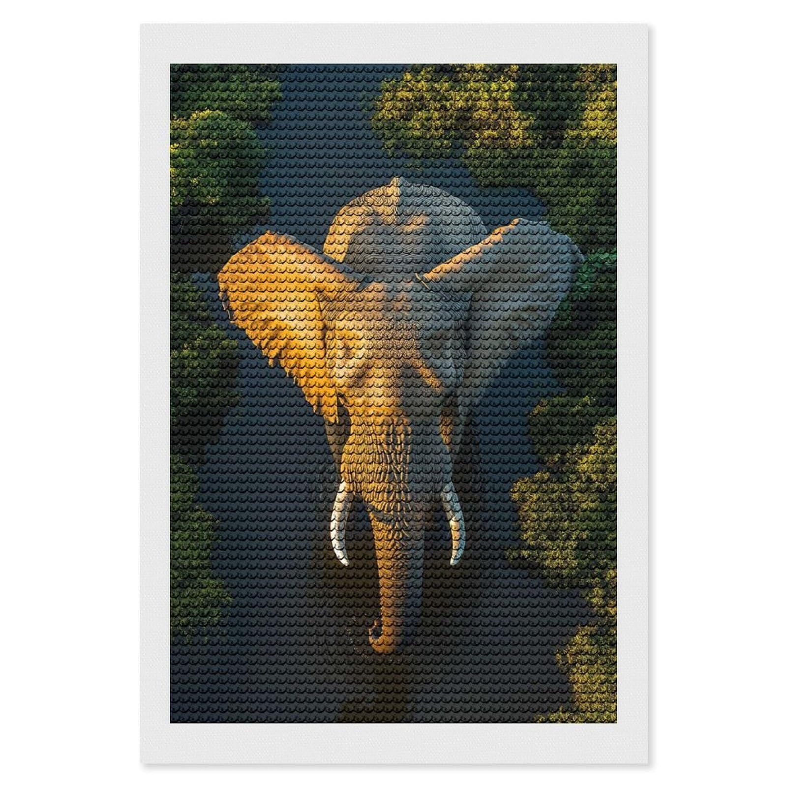 Junmoney Elephant in River, Aerial View Full Drill Diamond Painting Kit 8"x12", for Teens, Adhesive Canvas, Bedroom Decor, Holiday Gift Idea
