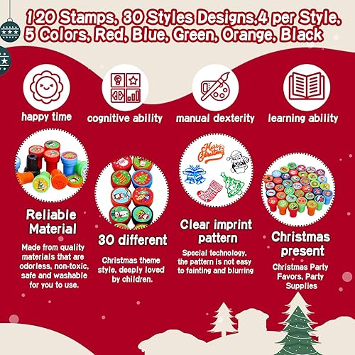 Miniatura 3 de 120 sellos surtidos de Navidad para niños, 25 diseños surtidos de sellos de tinta propia, regalos de fiesta de truco o trato, sellos, rellenos de
