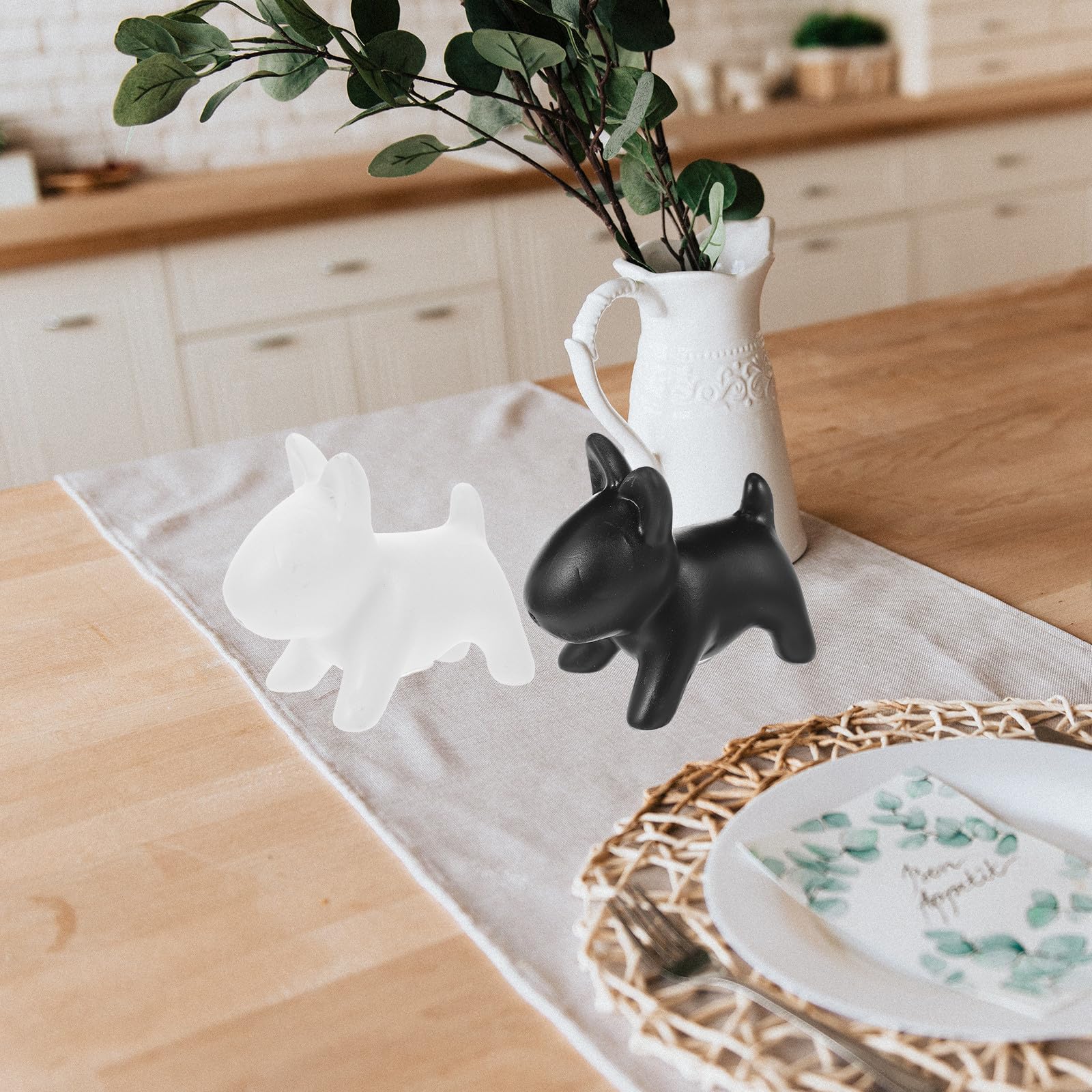 Contenants Épices 2pcs en Céramique Blanche Forme Chien, Style Créatif, Compact, Cuisine et Restaurant, Salières et Poivrières pour Poivre et Sel