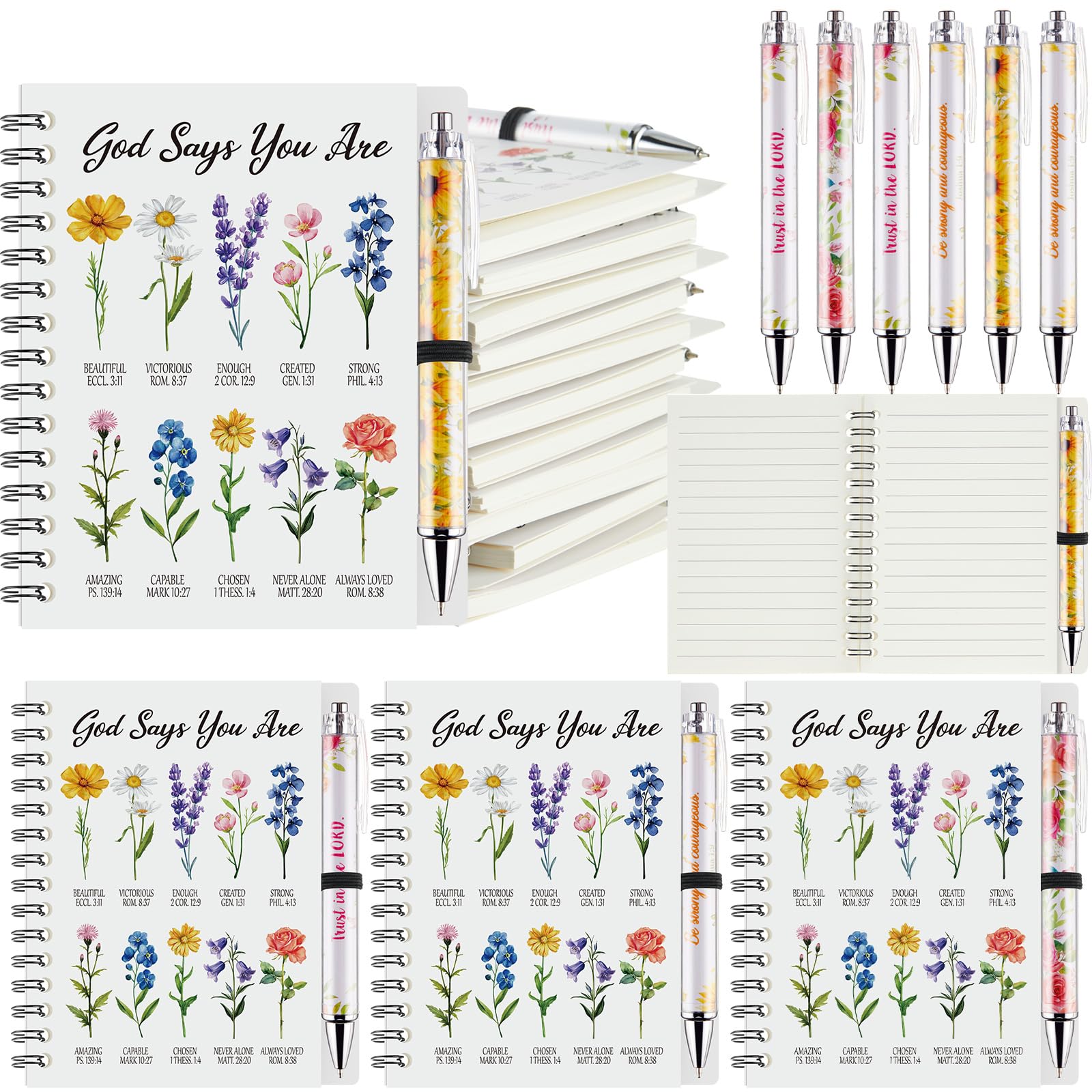 Colarr 12 Sets Christian Notebooks Bulk Christian Gifts for Women Pen and Notebook Gift Set Religious Prayer Journal for Woman Church Scripture Note Books with Bible Verse Pens(God Say)