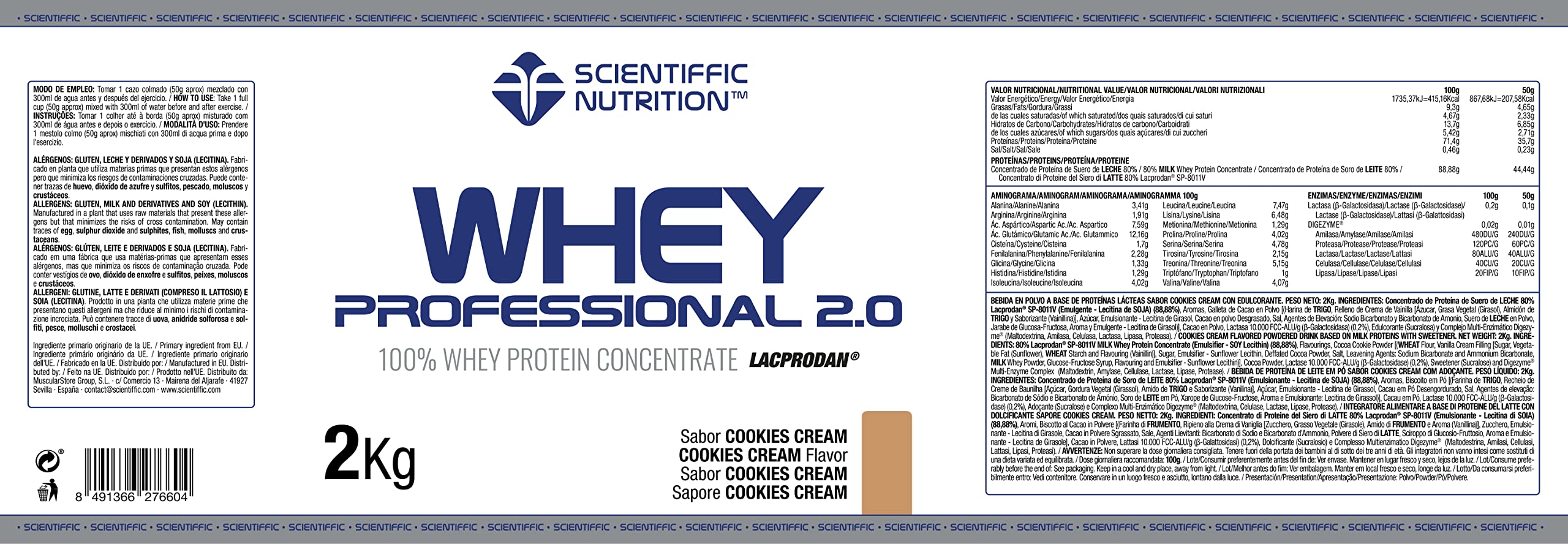 MST SCIENTIFFIC NUTRITION Scientific Nutrition - Whey Professional 2.0, poudre de protéines de lactosérum 100% pures, pour augmenter la masse musculaire, avec enzymes digestives et lactase - 2 kg,