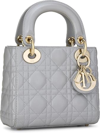 Christian Dior, Pre-loved Grey Cannage Quilted Lambskin Lady Dior Mini, Grey