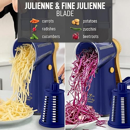 Miniatura 6 de Zulay Kitchen Rallador Rotativo de Queso de 5 Cuchillas Rallador de Queso - Rallador de Queso Manual de Manivela con Succión Reforzada y 5 Tambores