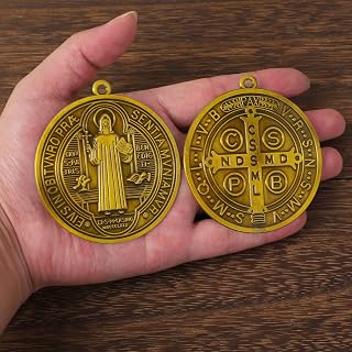 2PCS 3 Inch Ancient Gold- St. Benedict Medal (Medara de San Benito)for wall desktop display,Catholic Religious Medal for Men&Women Christian Saint Benedict for Prayer Gift-Giving&Faith Expression